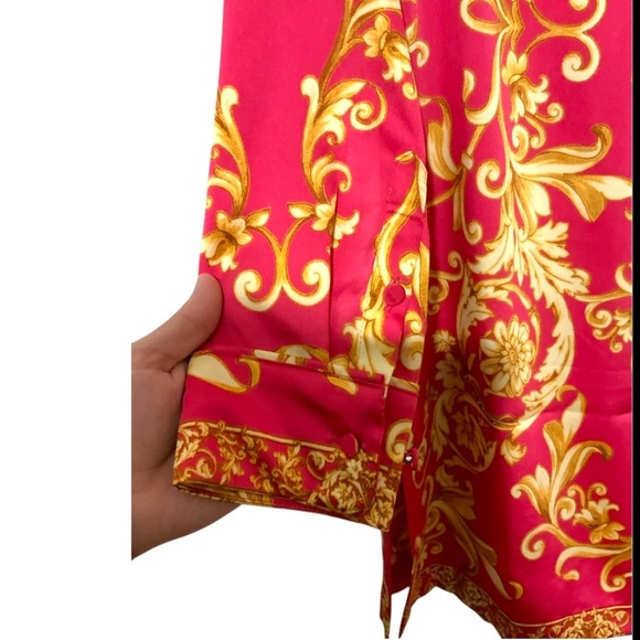 Chico's Women's Boho Ornate Scroll-Print Long Sleeve Tunic Sz Small Pink Gold - Picture 11 of 14